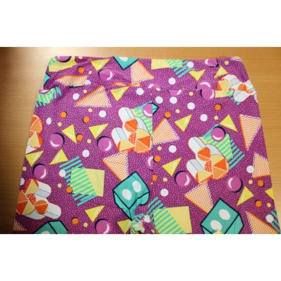 Womens Lularoe Leggings Tall & Curvy TC Balls Triangle Orange Purple Green - Picture 5 of 5